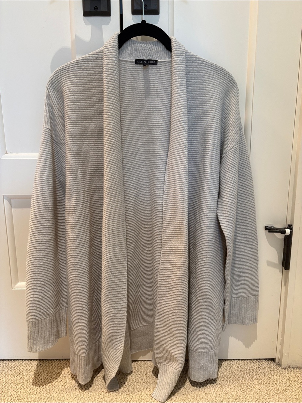 Eileen Fisher Light Gray Ribbed Open-Front Cardigan